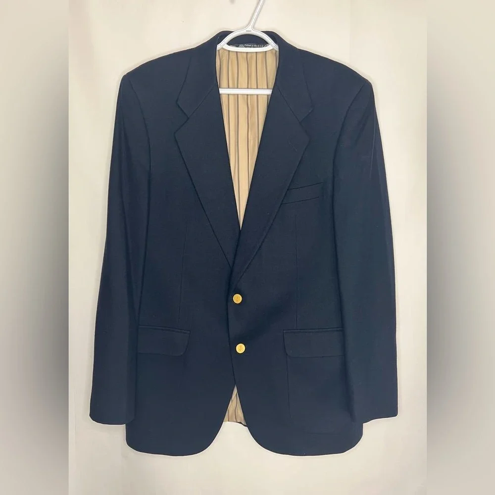 Kingsridge 100% PURE WOOL USA🇺🇸TAILORED 2 Button Blazer Shoulder‎ Pads LARGE